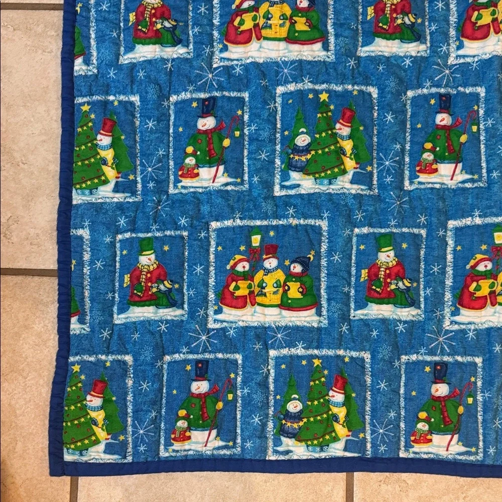 Festive Blue Snowman Holiday Quilt